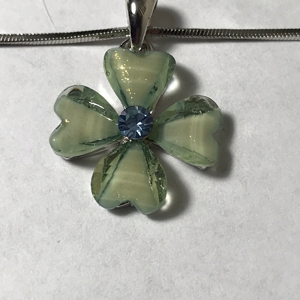 Blue Flower Charm Silver Necklace